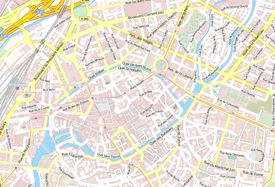 Hanauer Hof-Stadtplan mit Luftaufnahme und Hotels von Strassburg